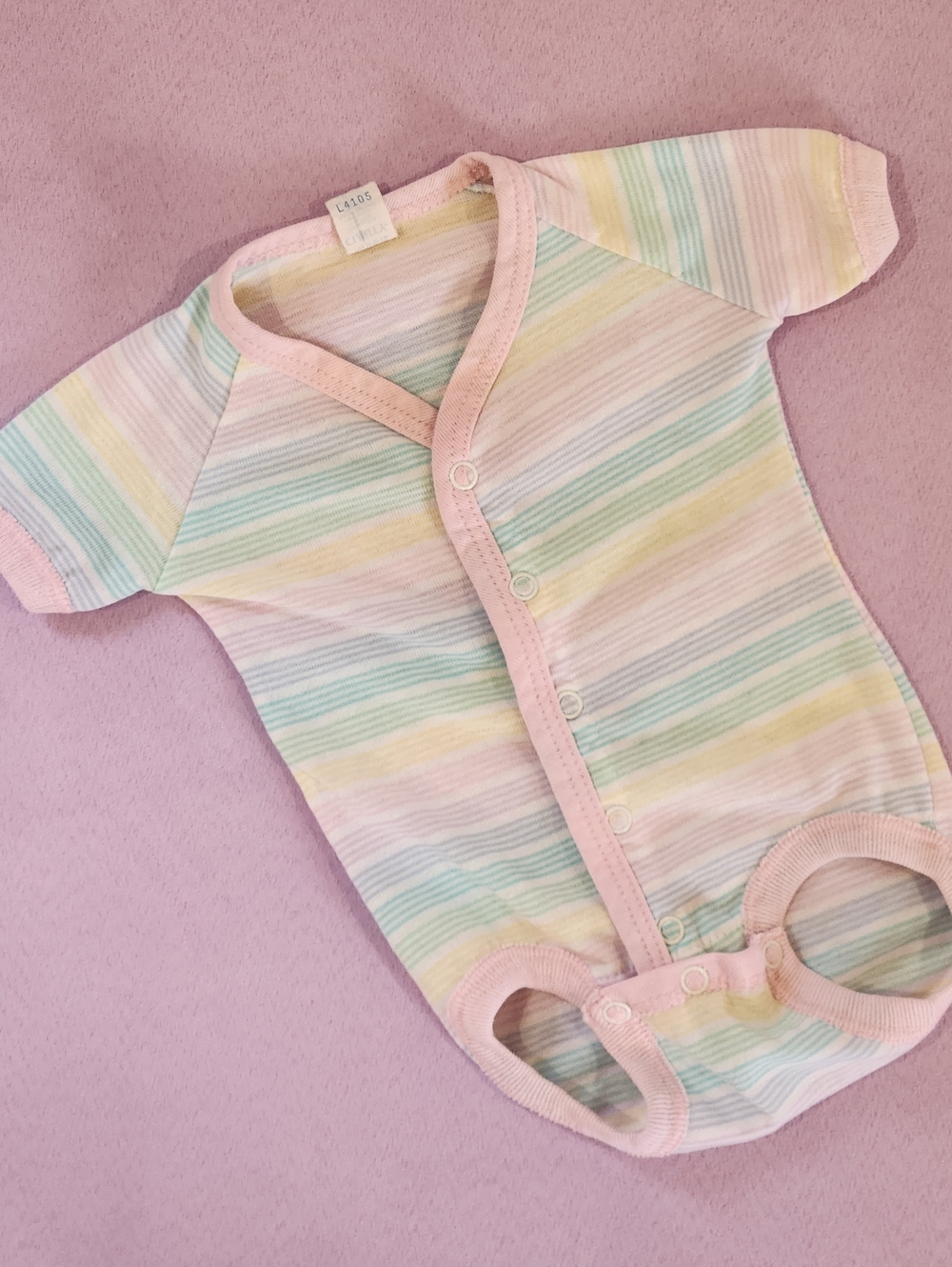 Vintage Curity Pastel Stripes Newborn Button Onesie